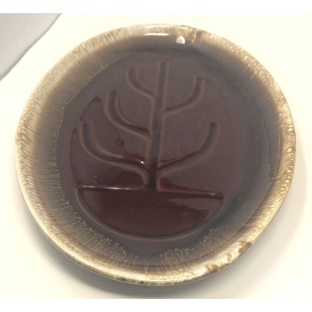 Set 3 MOUNT‎ CLEMENS ERA MCCOY POTTERY 1967 BROWN DRIP GLAZE TREE OF LIFE PLATES